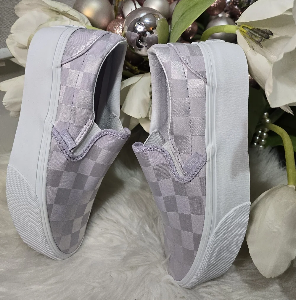 Vans Classic Slip-On Stackform Satin Checkerboard Lilac  New